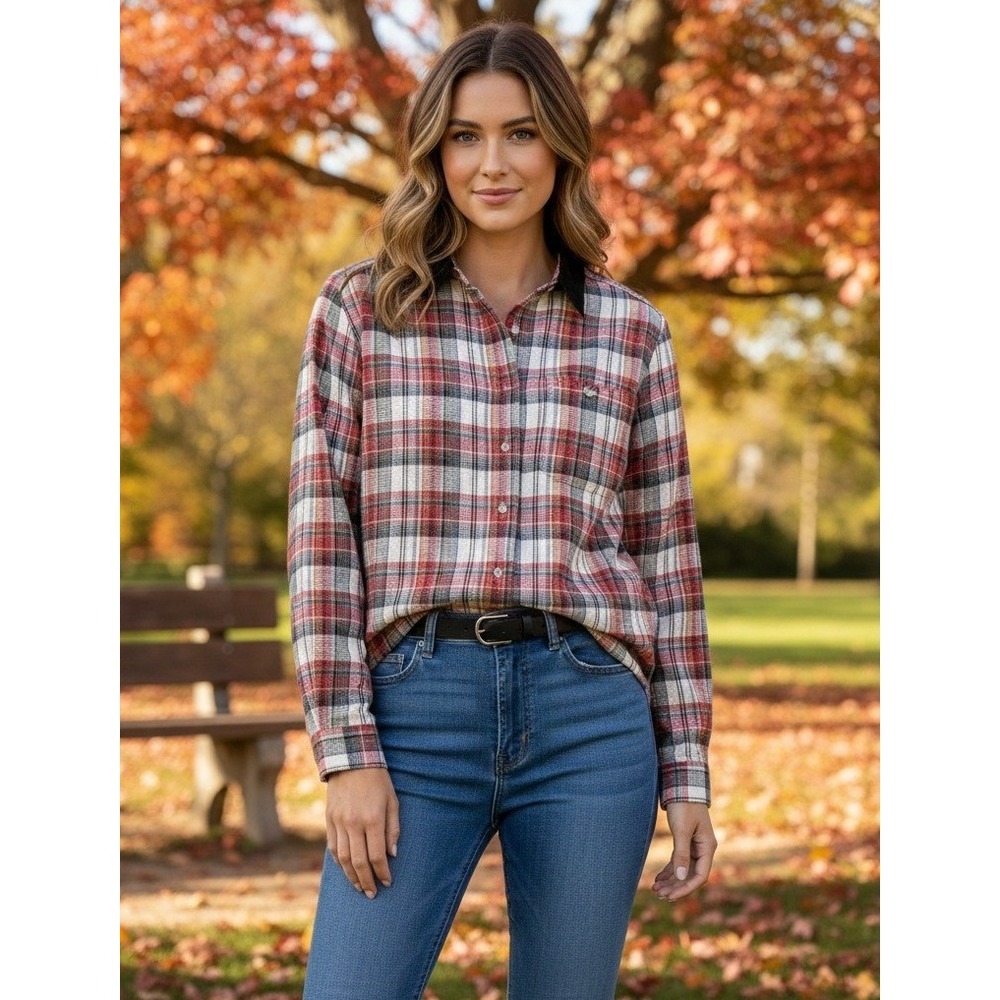 Vtg Cabin Creek Button Down Womens Red Plaid Flannel Long Sleeve Clueless Size S
